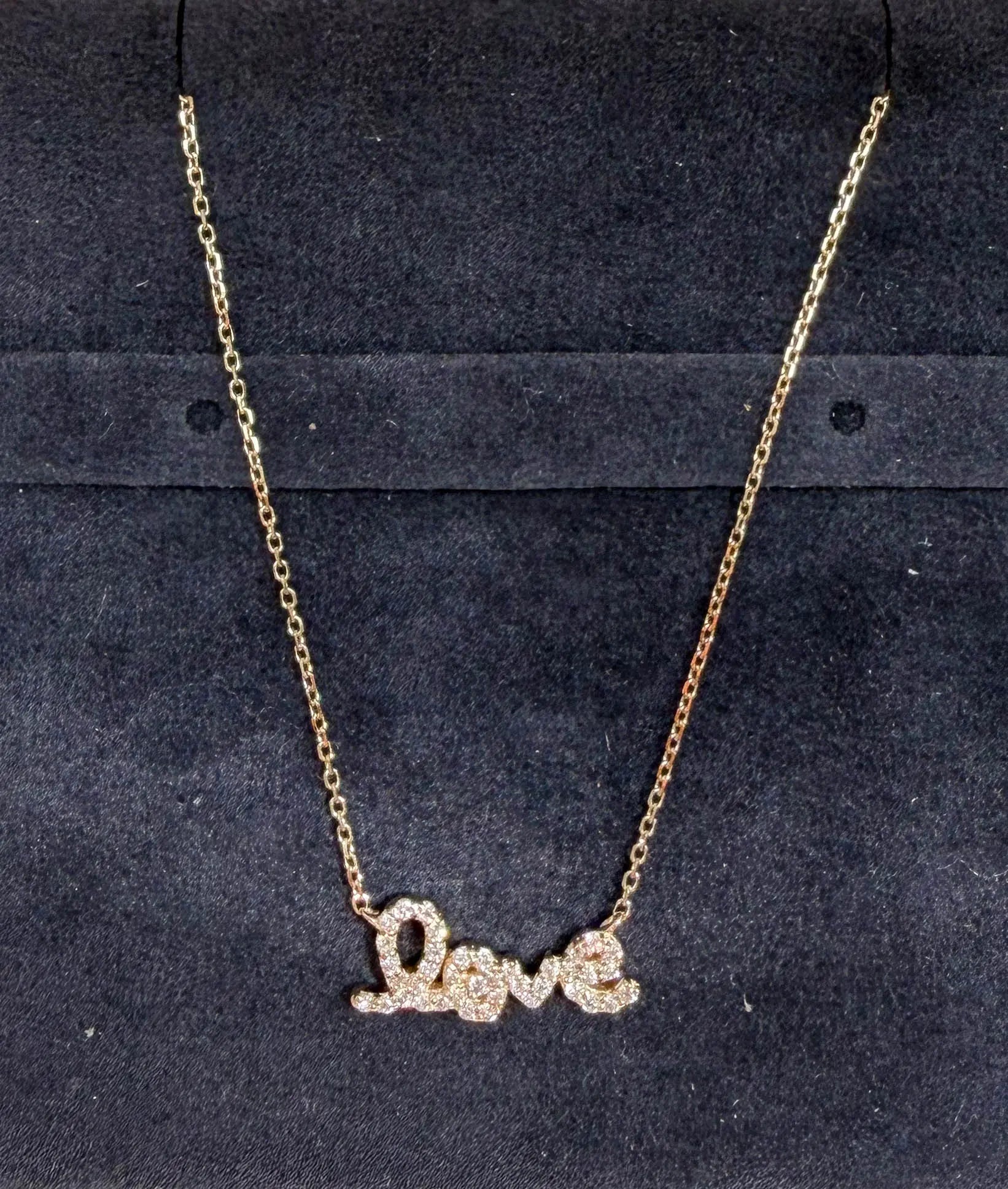 Diamond Pave Love worn necklace display