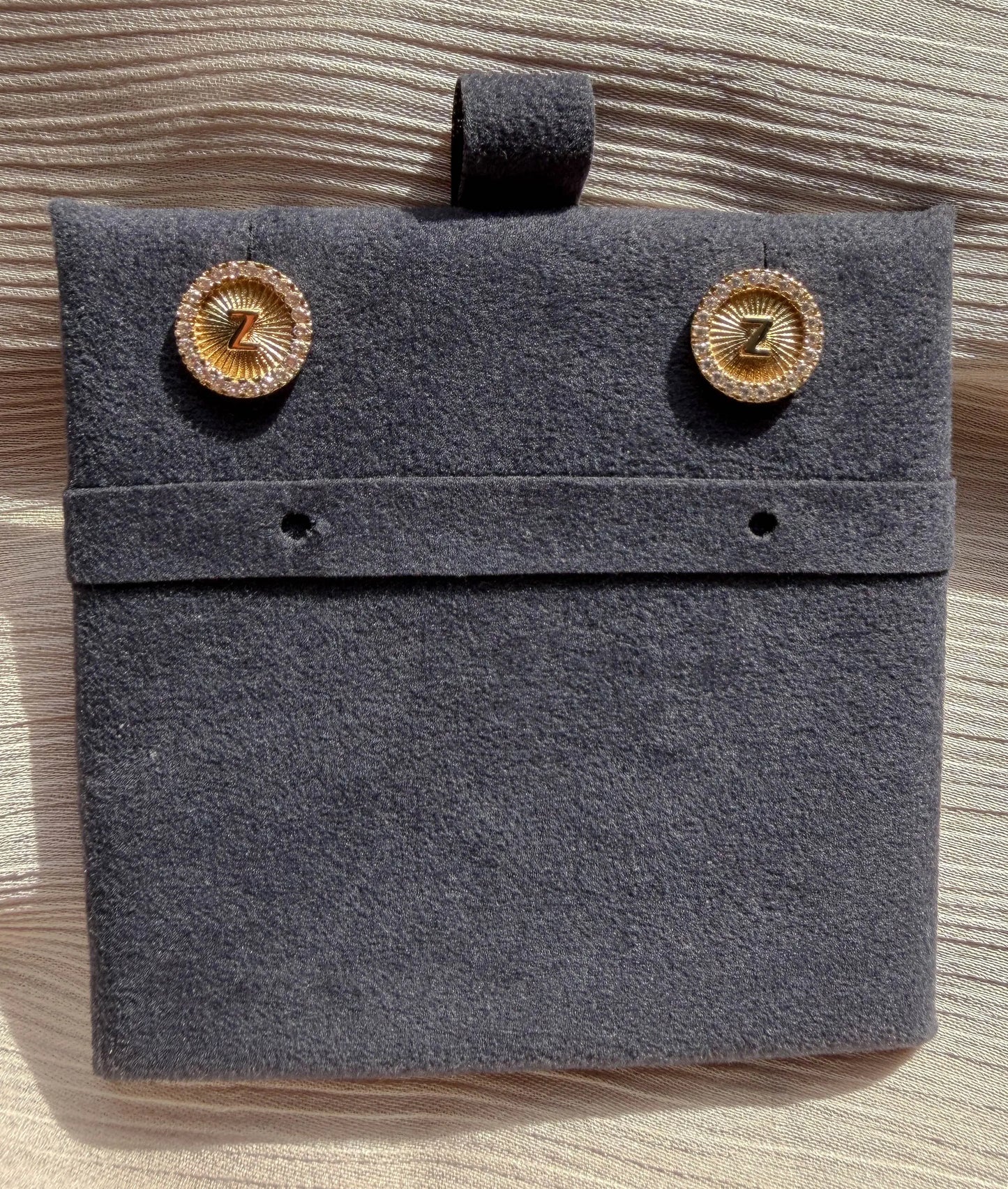 Diamond Halo Fluted Disc Earring with Gold Initial