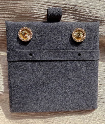 Diamond Halo Fluted Disc Earring with Gold Initial