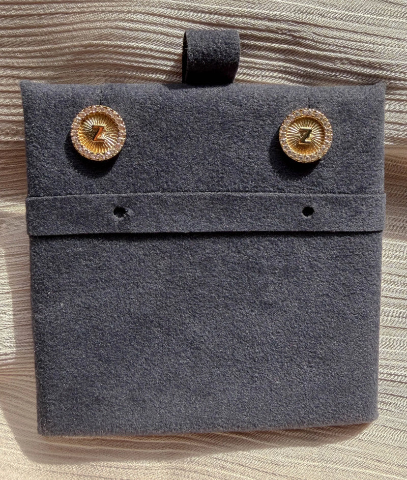 Diamond Halo Fluted Disc Earring with Gold Initial