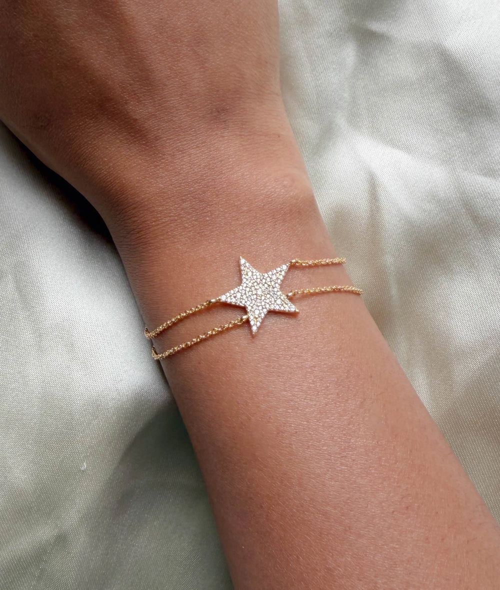 Diamond Pave Star 2 Row Cable Chain Bracelet
