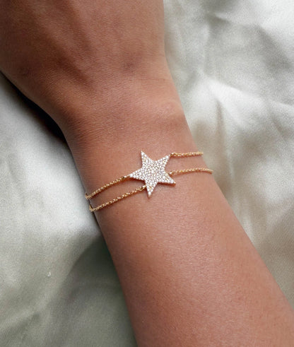 Diamond Pave Star 2 Row Cable Chain Bracelet