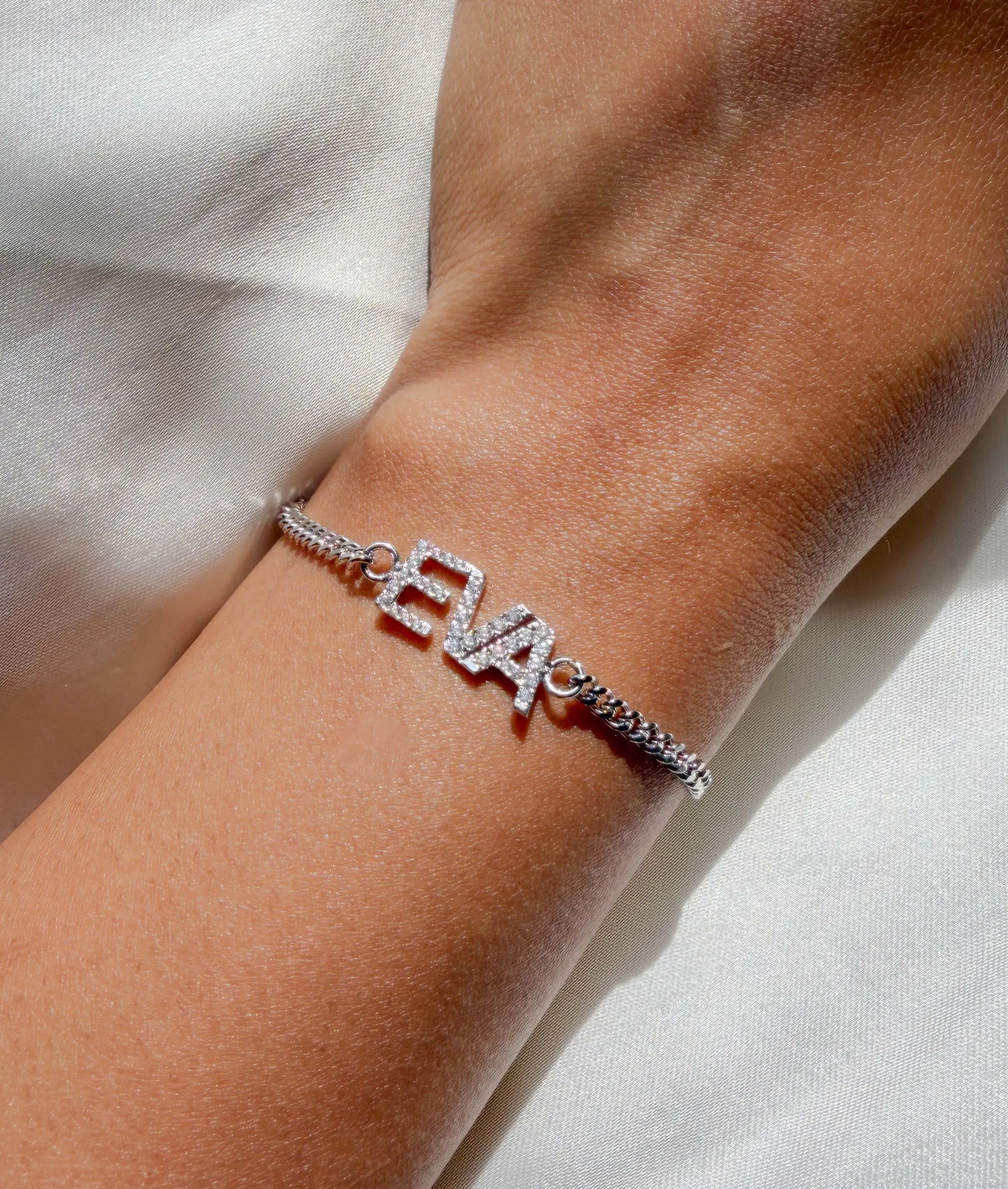 Custom Name Pav Paperclip Bracelet