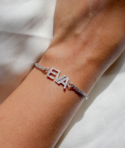 Custom Name Pav Paperclip Bracelet