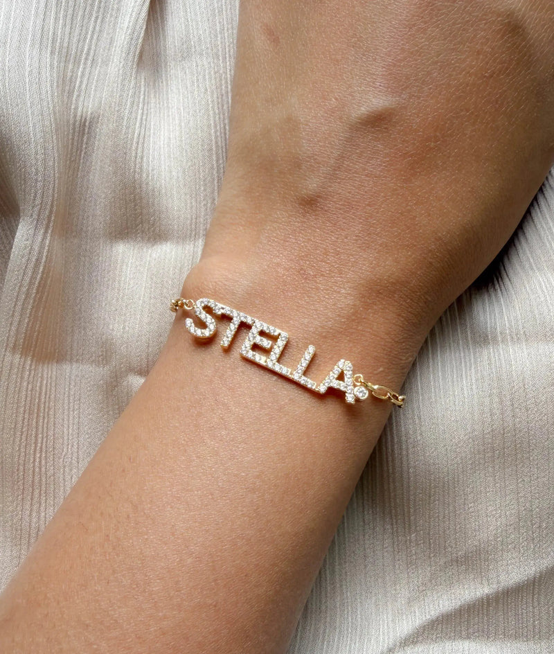 Custom Name Pav Paperclip Bracelet