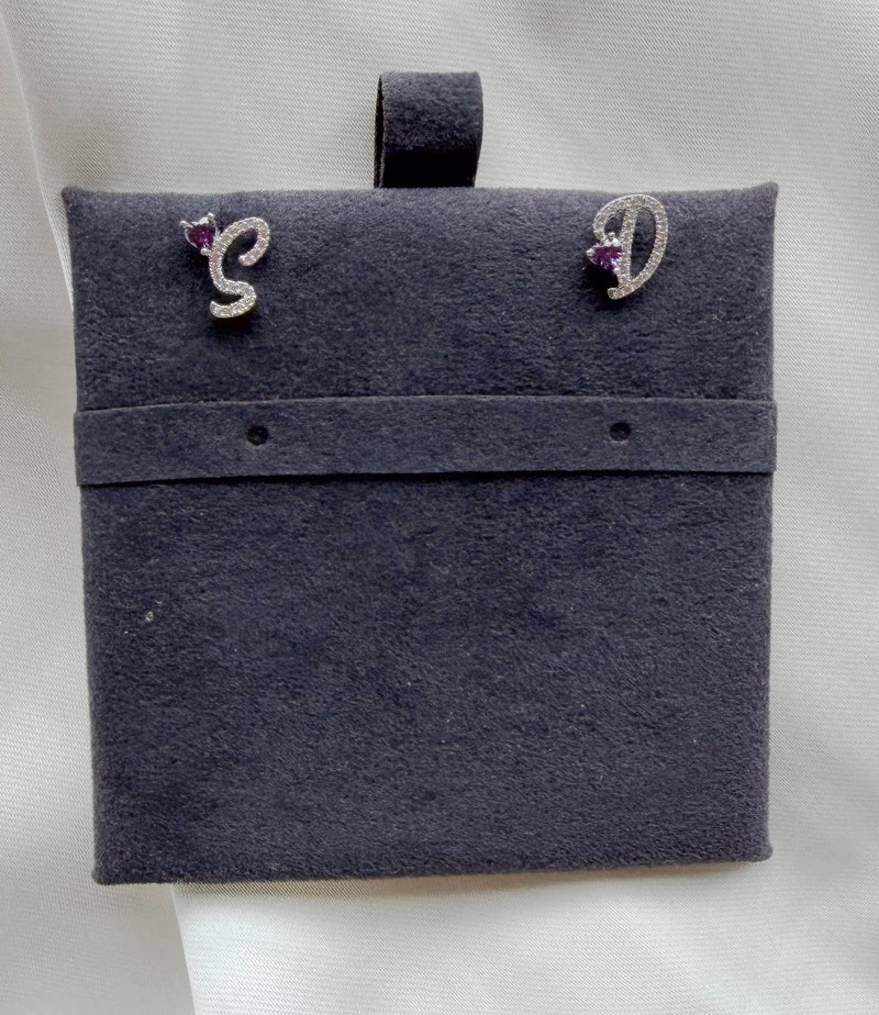 Diamond Initial with Solitaire Stud Earrings