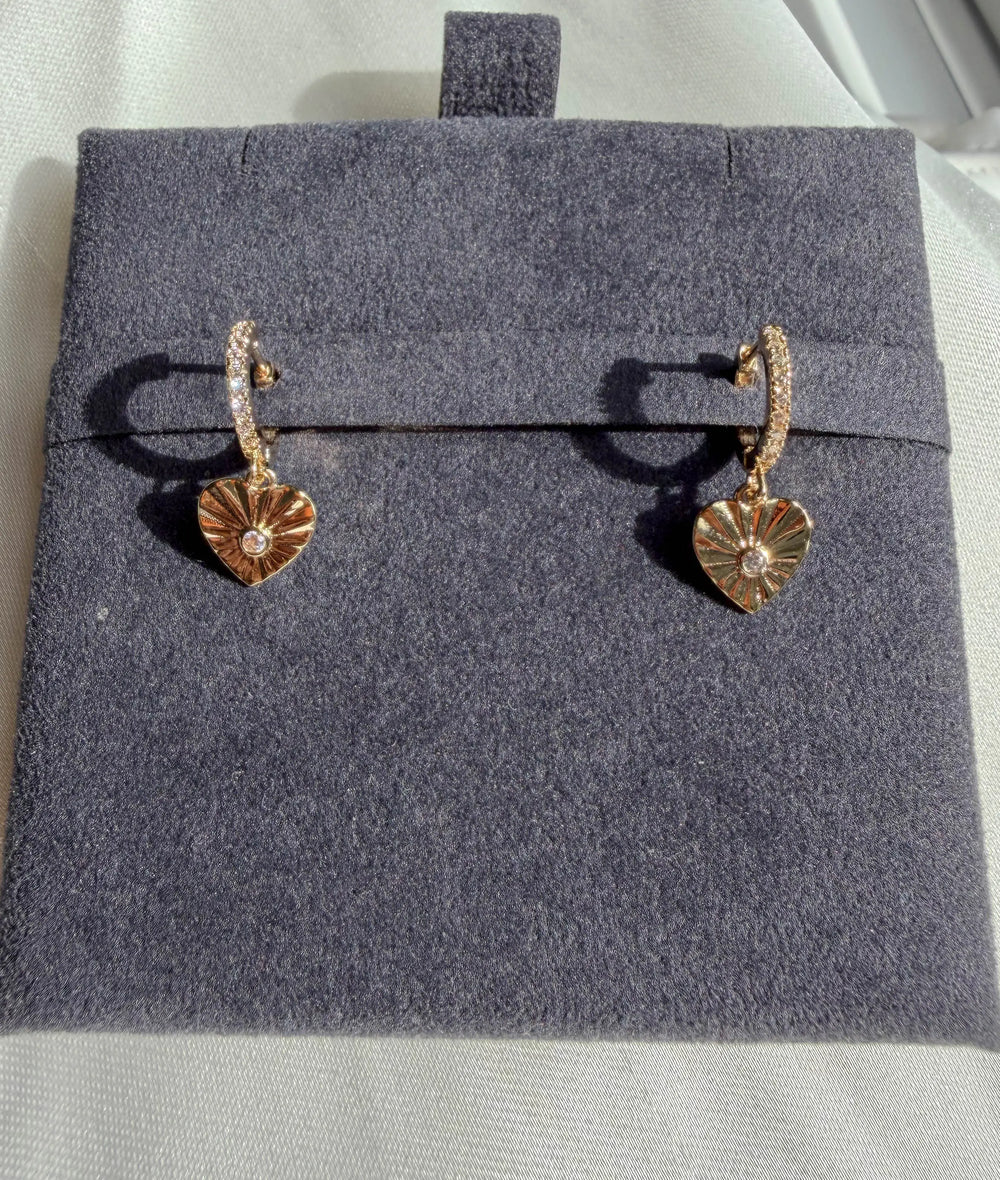 Diamond Hoop Earring with Fluted Heart Dangle