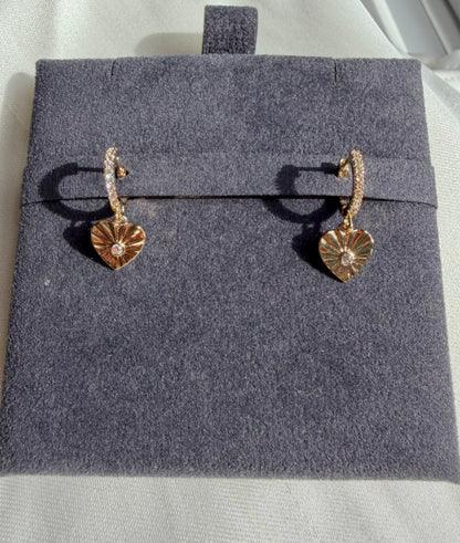 Diamond Hoop Earring with Fluted Heart Dangle