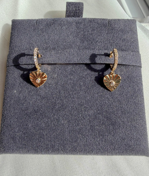 Diamond Hoop Earring with Fluted Heart Dangle alternate view