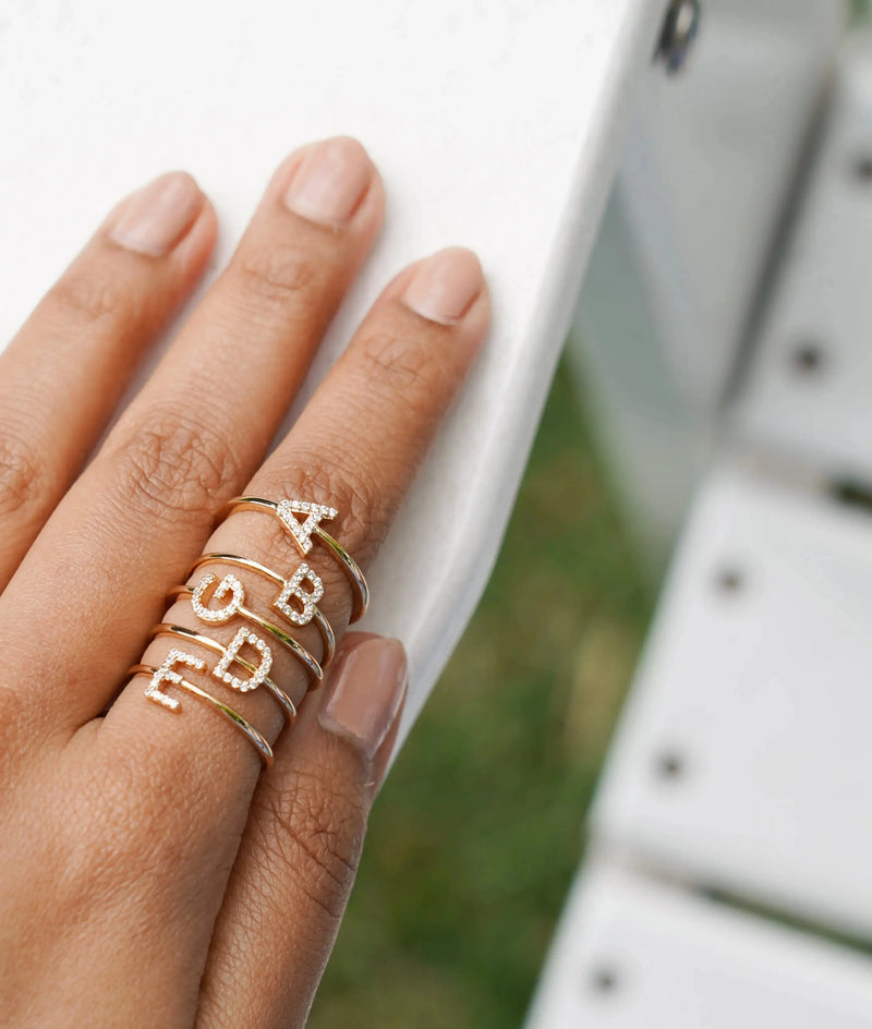    Diamond Initial Letter Ring Ring 79e | Everyday 14K Gold Jewelry