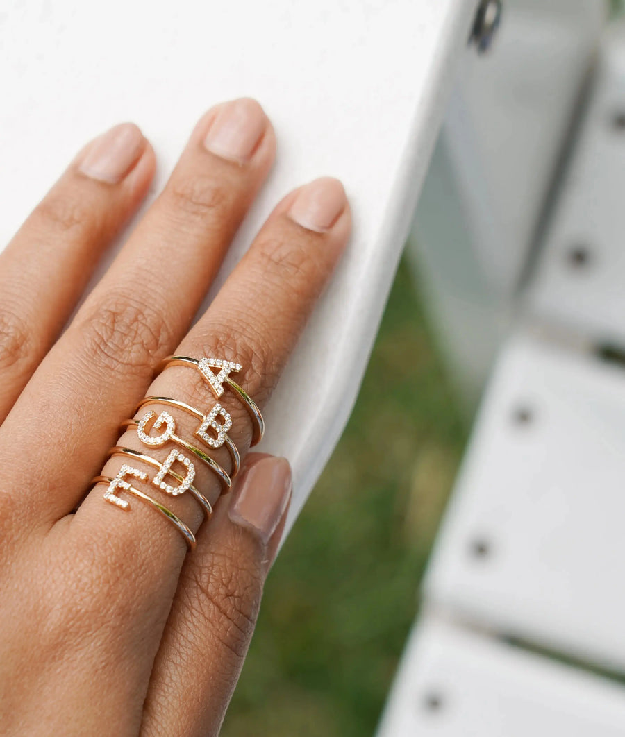 Diamond Initial Letter Ring Ring 79e | Everyday 14K Gold Jewelry