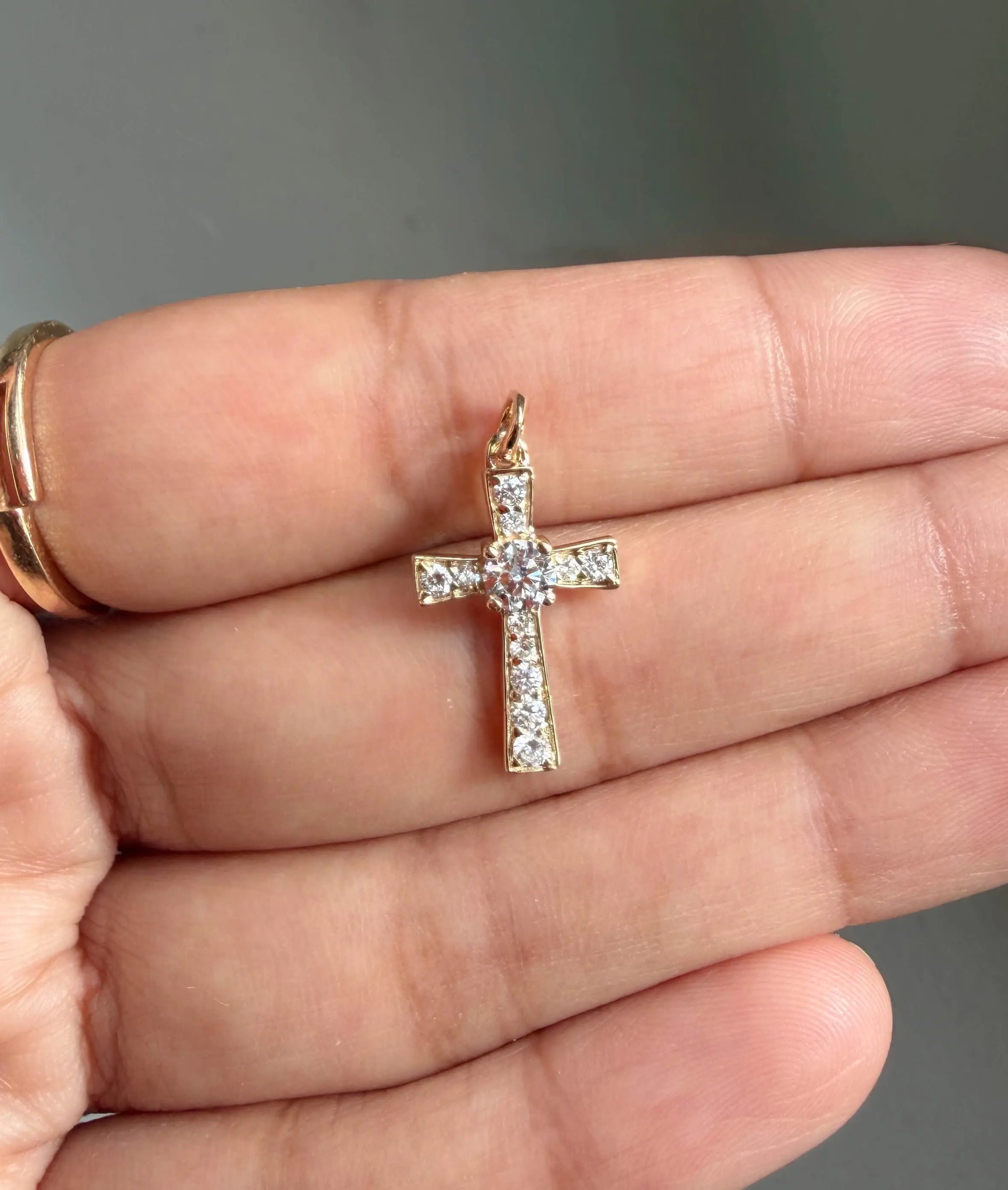 Diamond Cross Charm worn pendant necklace spiritual display
