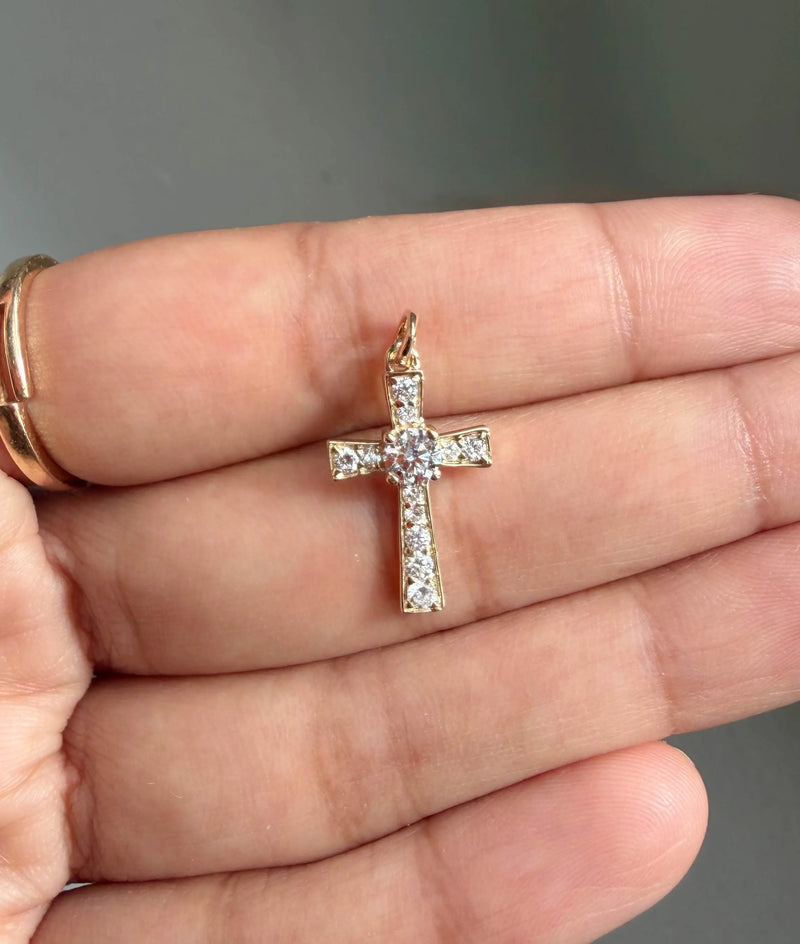 Diamond Cross Charm worn pendant necklace spiritual display