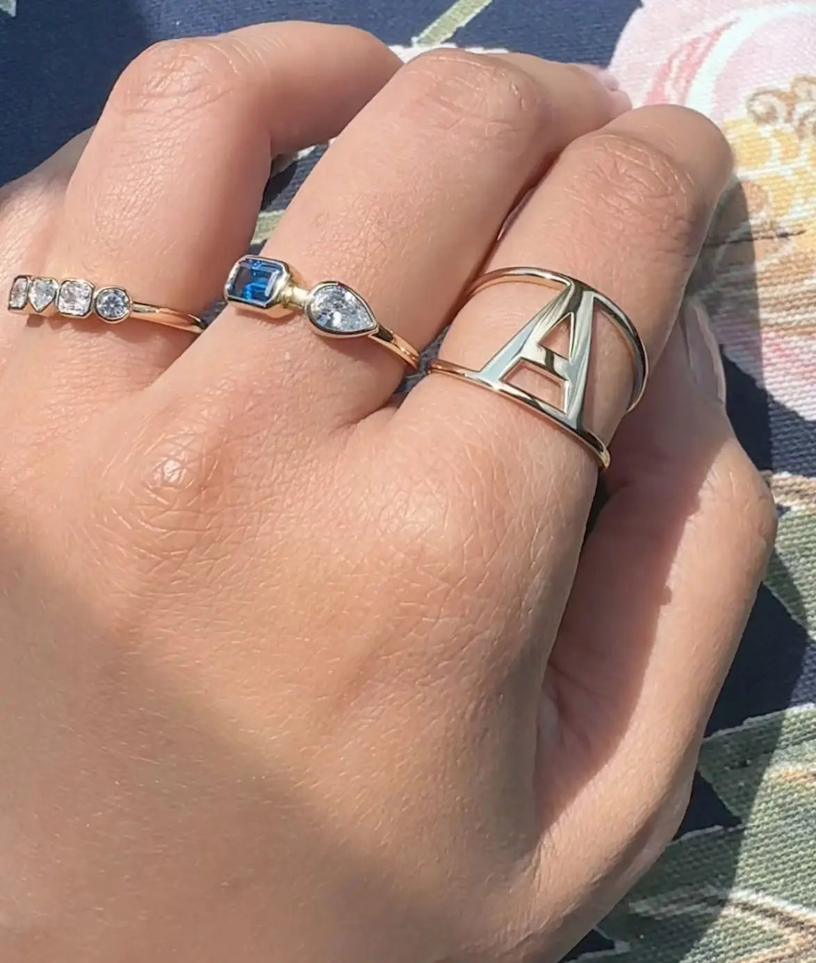 Close-up of Large Gold Initial Ring showing substantial initial detail