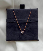 Solitaire Diamond Necklace worn on model, elegant everyday jewelry styling
