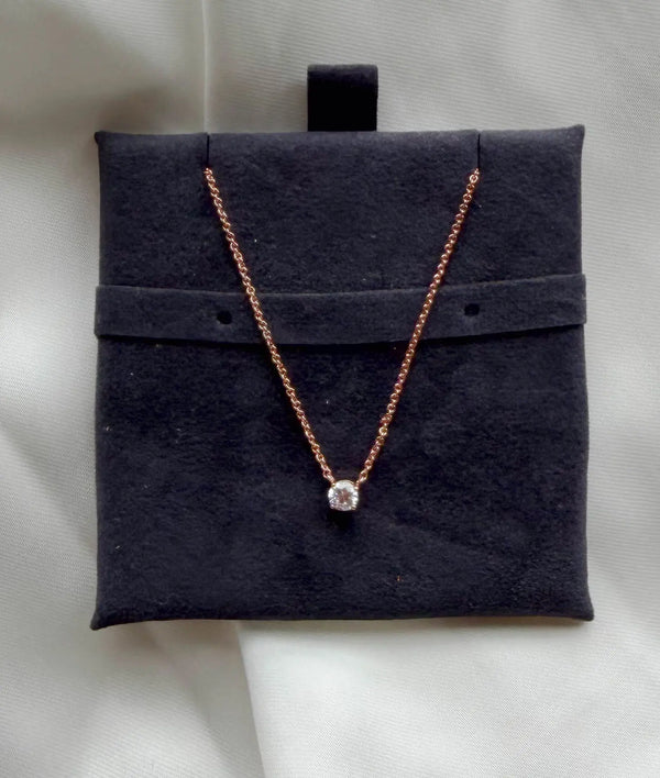 Solitaire Diamond Necklace worn on model, elegant everyday jewelry styling alternate view