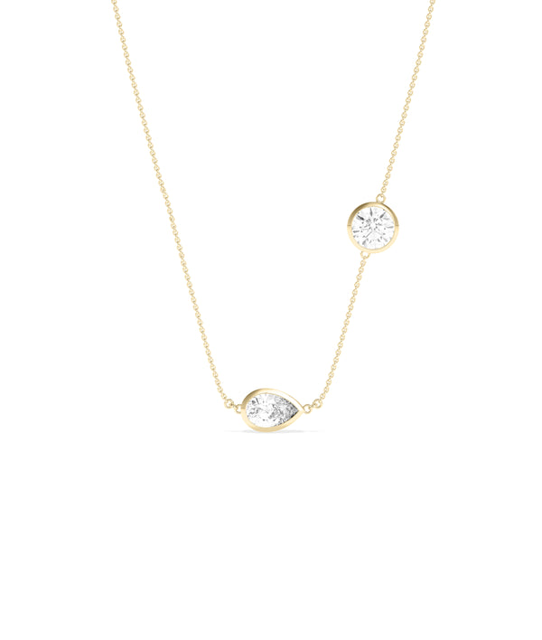 Bezel set two-stone lab diamond necklace in yellow gold