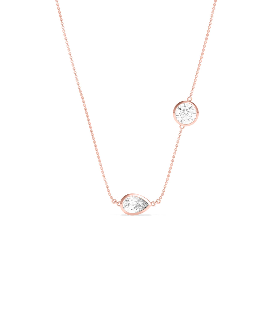 Bezel set two-stone lab diamond necklace in rose gold