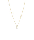 Pave Diamond Initial with Solitaire Birthstone Necklace