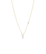 Pave Diamond Initial with Solitaire Birthstone Necklace media