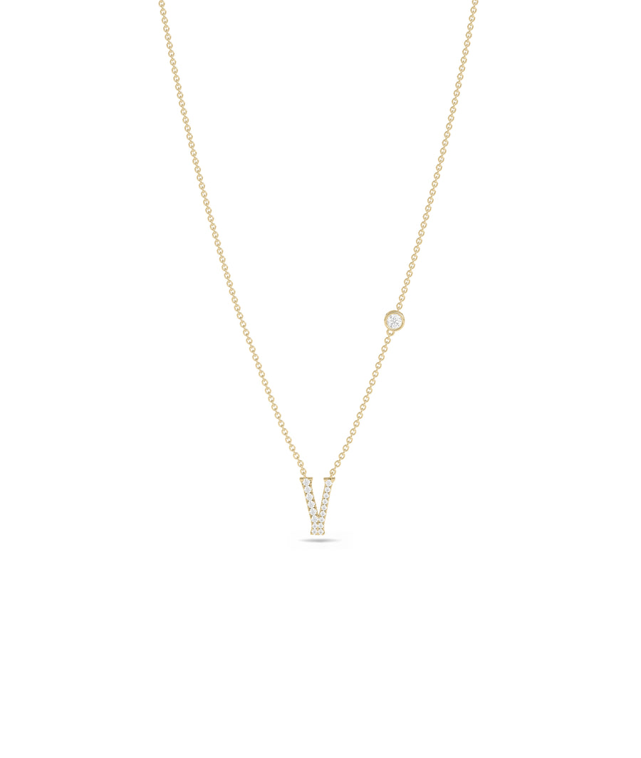 Pave Diamond Initial with Solitaire Birthstone Necklace media