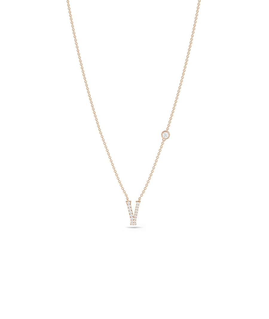 Pave Diamond Initial with Solitaire Birthstone Necklace media