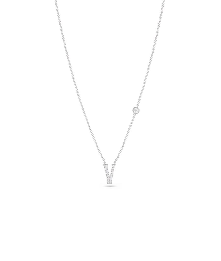Pave Diamond Initial with Solitaire Birthstone Necklace media
