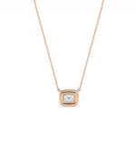 Emerald cut bubble solitaire diamond necklace in 14K solid gold