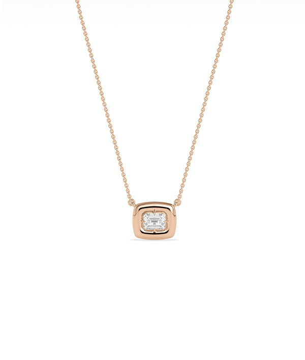 Emerald cut bubble solitaire diamond necklace in 14K solid gold alternate view