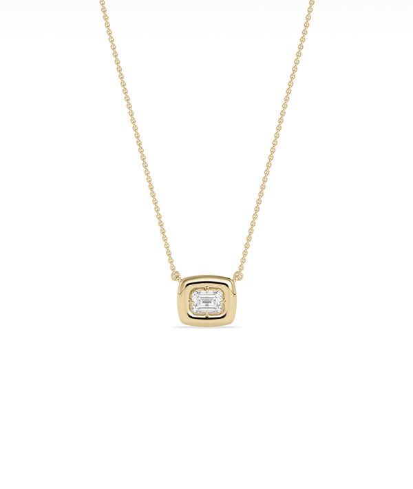 Emerald cut bubble solitaire diamond necklace in 14K solid gold