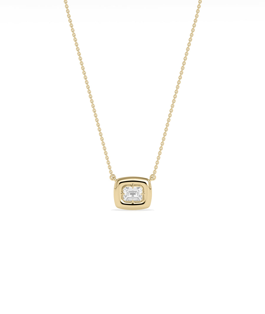 Emerald cut bubble solitaire diamond necklace in 14K solid gold