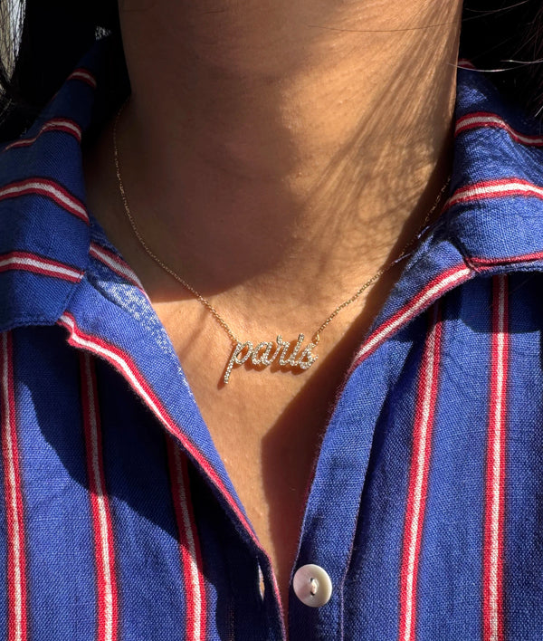 Diamond pave name necklace in 14K solid gold personalized alternate view