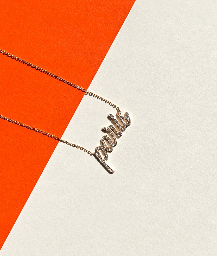 Diamond pave name necklace in 14K solid gold personalized