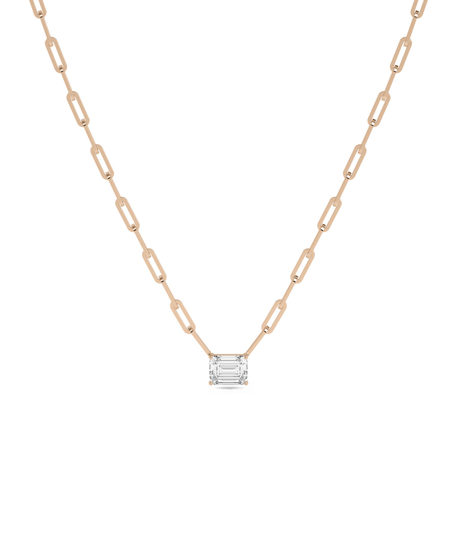 Emerald Cut Solitaire Paper Clip Necklace media