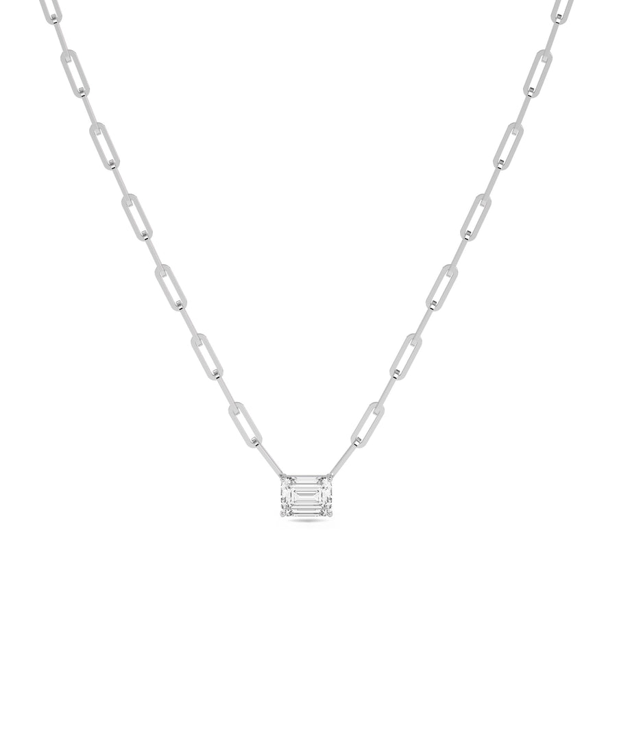 Emerald Cut Solitaire Paper Clip Necklace media