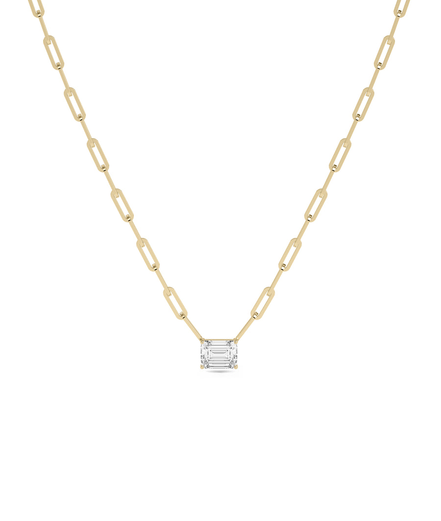 Emerald Cut Solitaire Paper Clip Necklace media