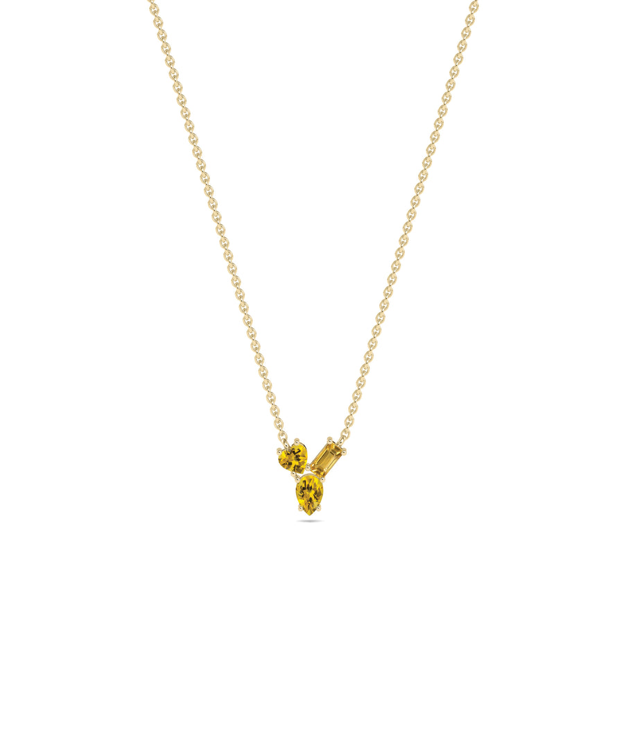 Multi shape 3 stone solitaire necklace in 14K yellow gold with citrine gemstones