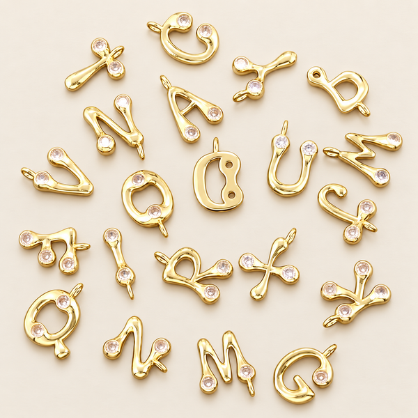 Bubble initial diamond charm pendant in solid 14K gold alternate view