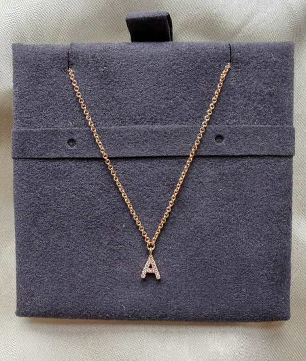 Diamond pave initial charm pendant in 14K solid gold personalized alternate view