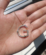 Diamond initial charm pendant with gold hearts in 14K solid gold