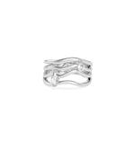 Multi-band white gold wave ring with two floating marquise diamonds, open fluid design