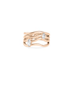 Rose gold multi-band wave ring with two floating marquise diamonds, open wavy design