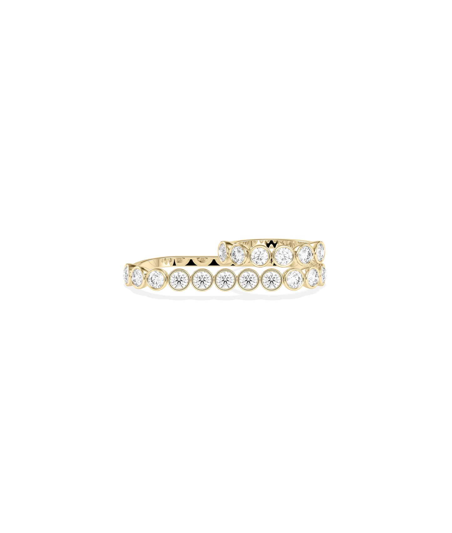Double-row bezel-set round diamond wrap bangle bracelet in 18k yellow gold
