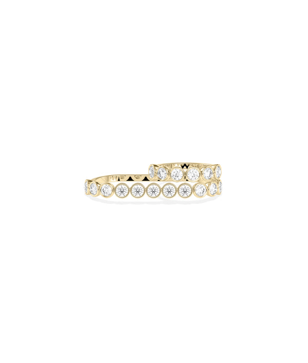 Double-row bezel-set round diamond wrap bangle bracelet in 18k yellow gold