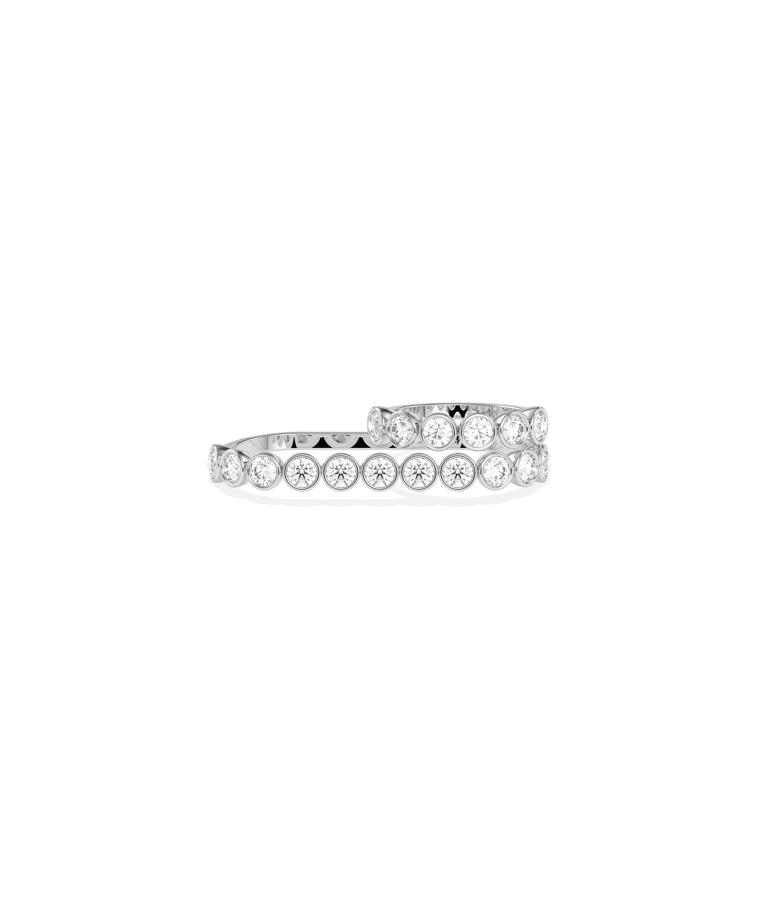 Double row bezel-set round diamond wrap bangle bracelet in white gold