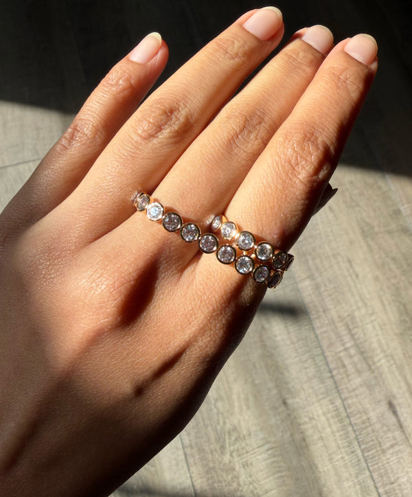 Bezel set round lab diamond two-finger ring in gold alternate view