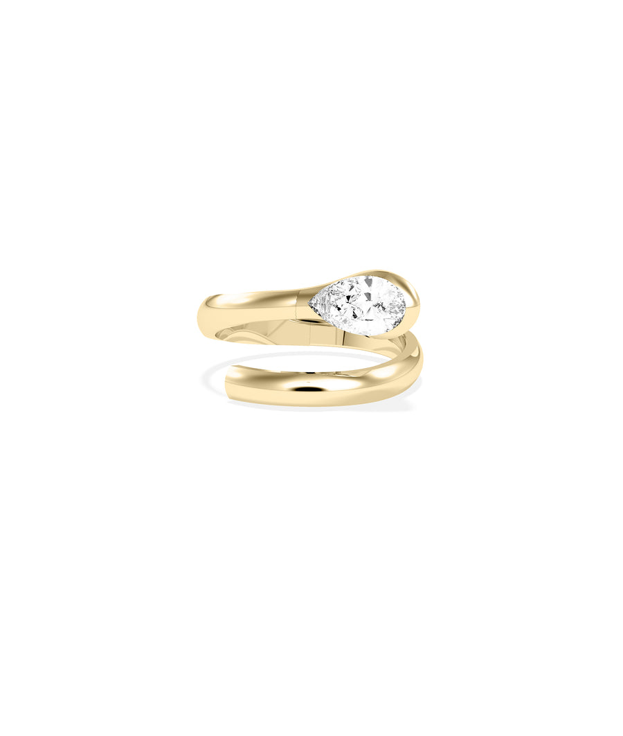Pear lab diamond bypass solitaire ring in 14K yellow gold