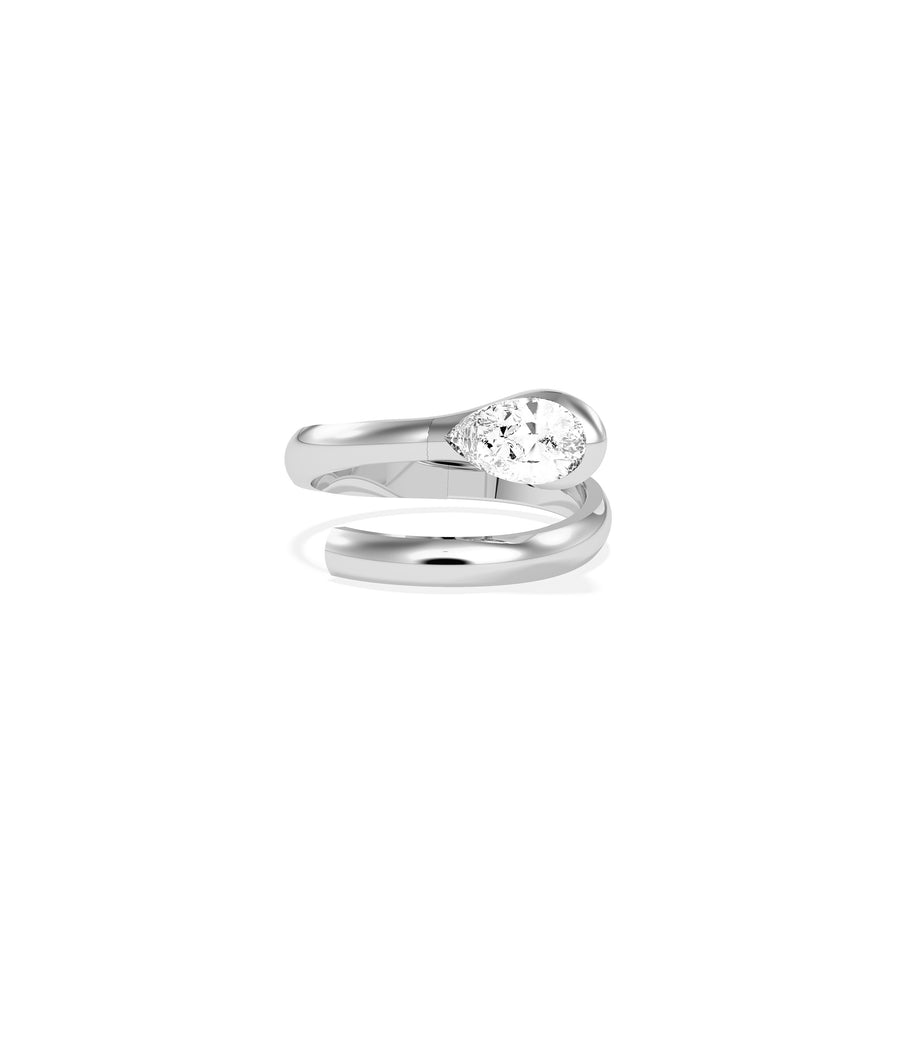 Pear lab diamond bypass solitaire ring in 14K white gold