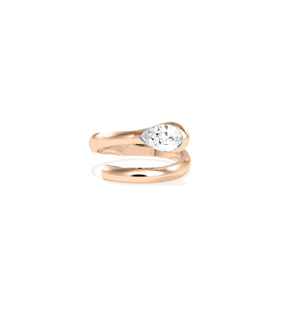 Pear bypass solitaire lab diamond ring in rose gold dainty style