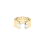 Open band pear marquise lab diamond ring in yellow gold